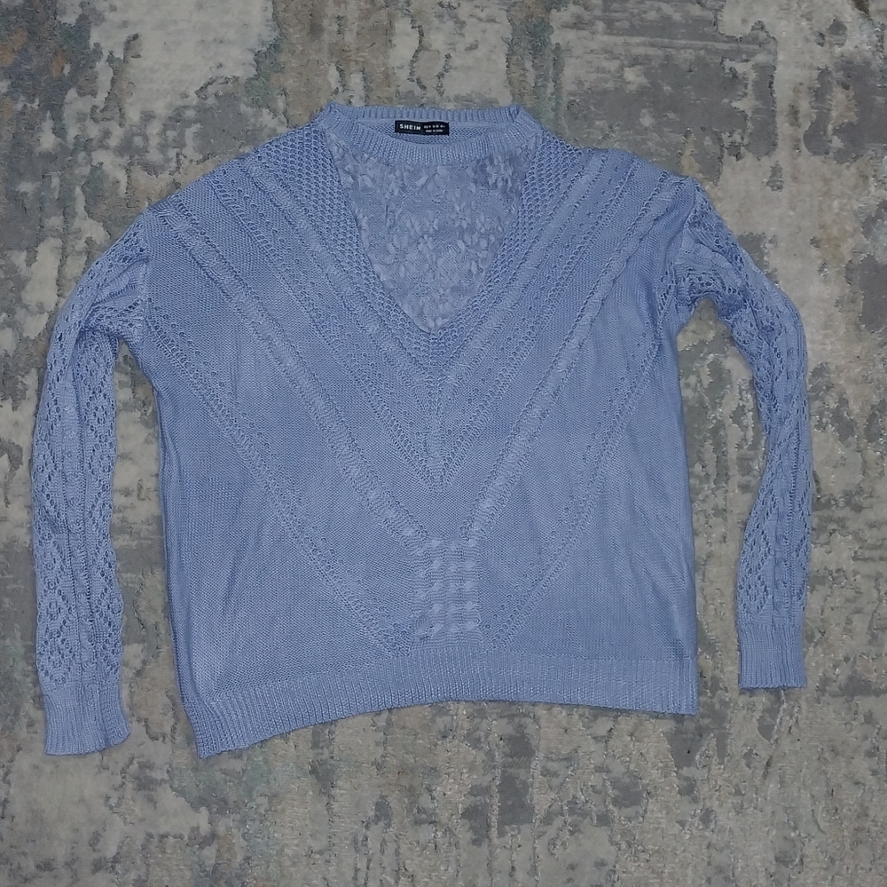 NWOT Light Blue Lace Sweater - Picture 2 of 4